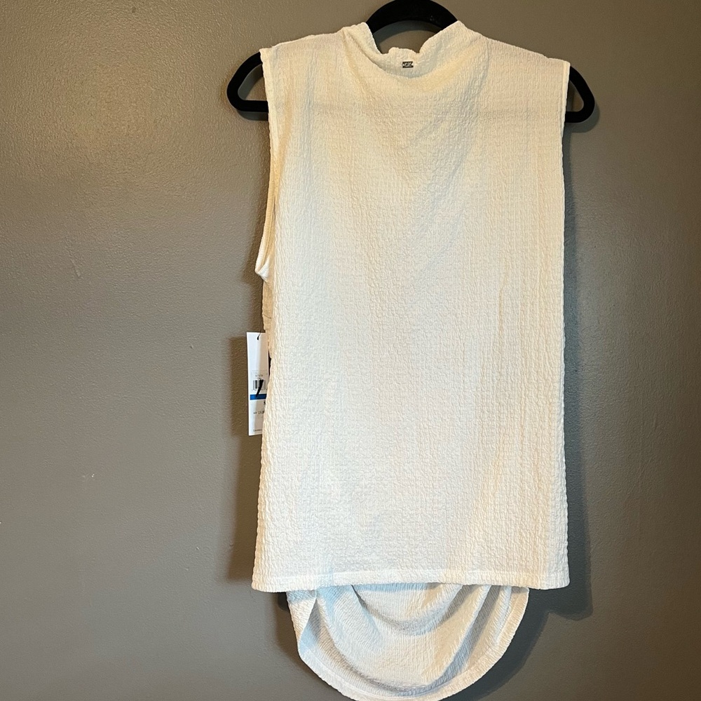 NWT Calvin Klein Sz XL White Suit Sleeveless Mock-neck Textured Blouse Top R $59 - Picture 9 of 10